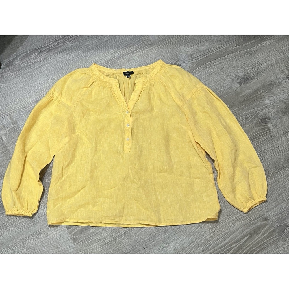 Yellow Talbots Linen Blouse Women Large Petite Lightweight